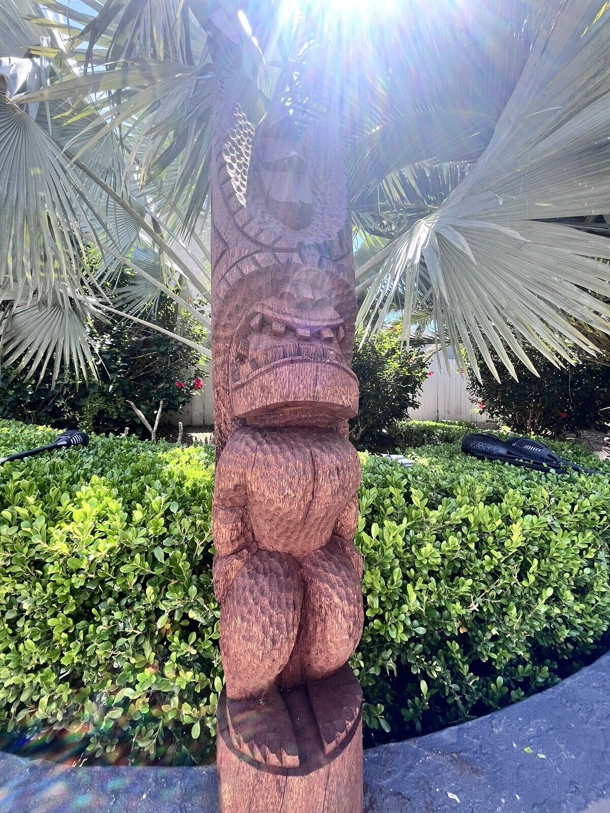 New 3’ 3” Lono #4 Tiki by Smokin' Tikis Hawaii Stained Coco Palm Hand-carved