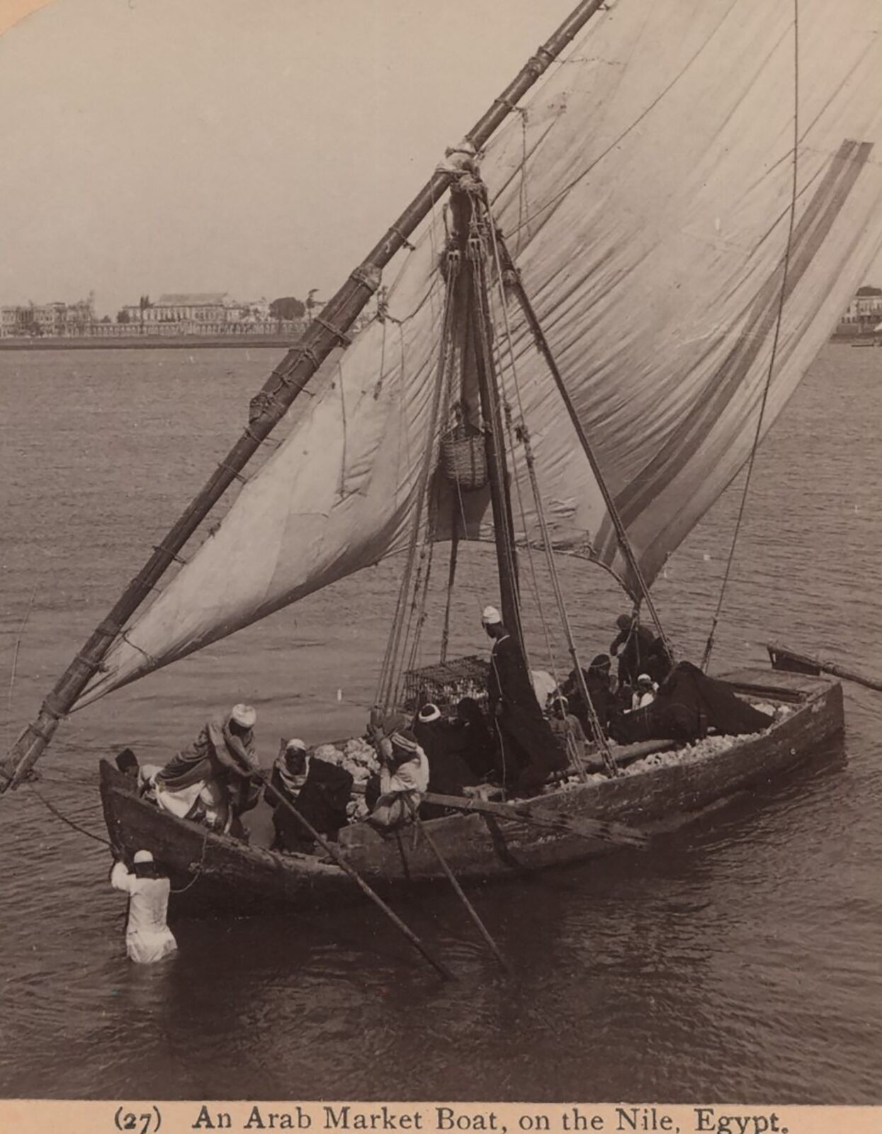 Arab Market Sail Boat on the Nile Egypt Underwood Stereoview 1896