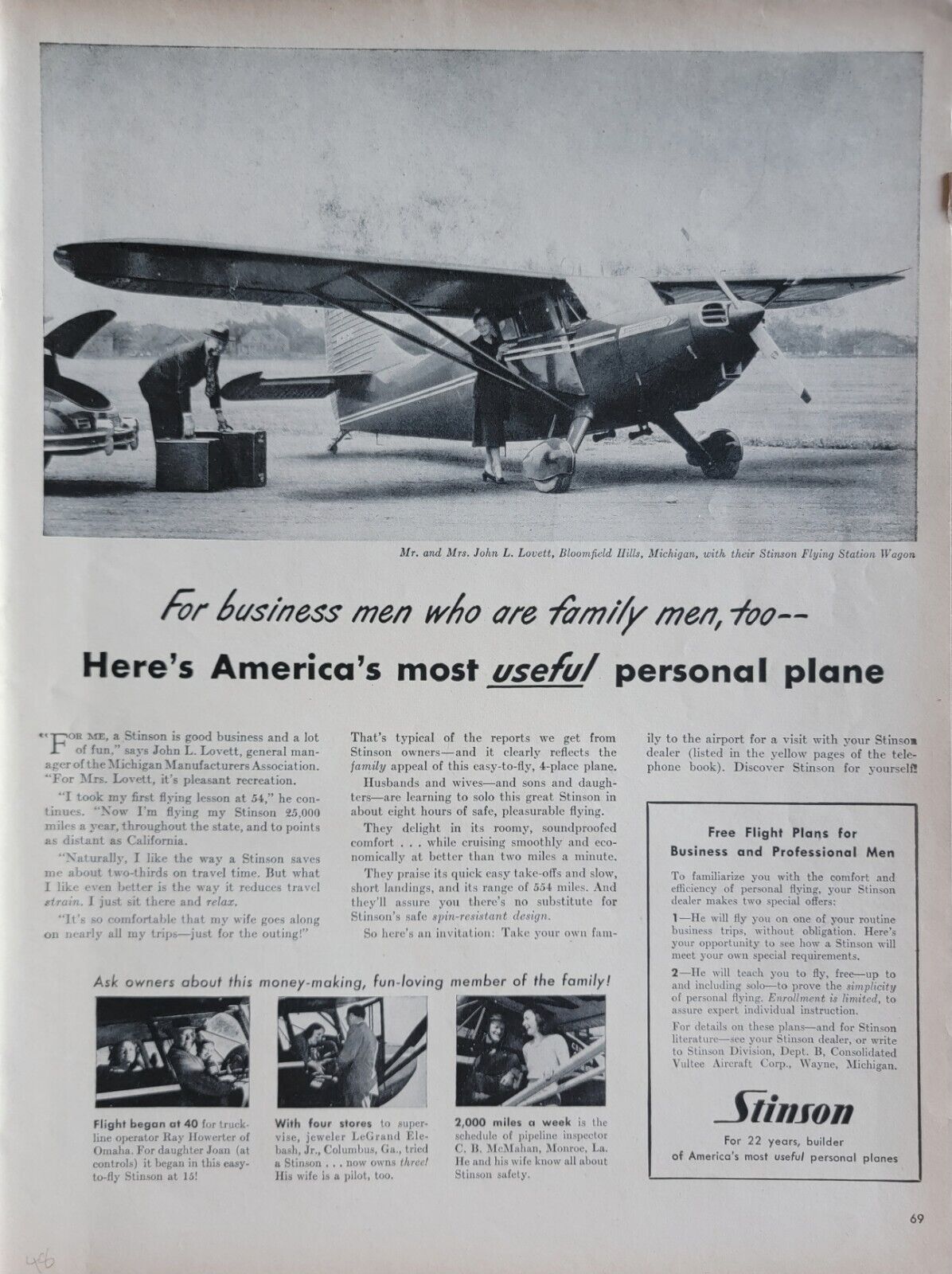 Stinson Flying Station Wagon Vintage 1948 Aviation Ad