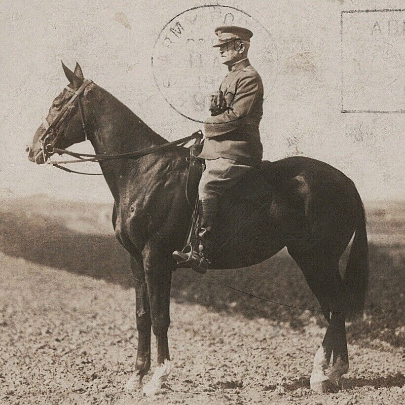 Vtg 1910's Black Jack Gen. John J. Pershing RPPC Postcard WW1 Kidron Horse PHOTO