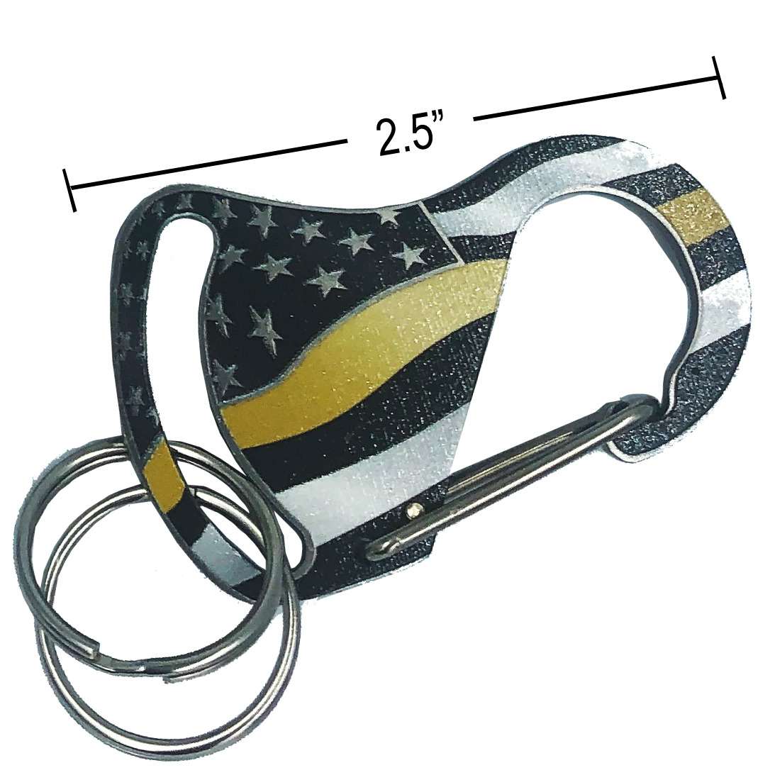 Thin Gold Line Carabiner Keychains with 2 key rings 911 dispatcher yellow securi