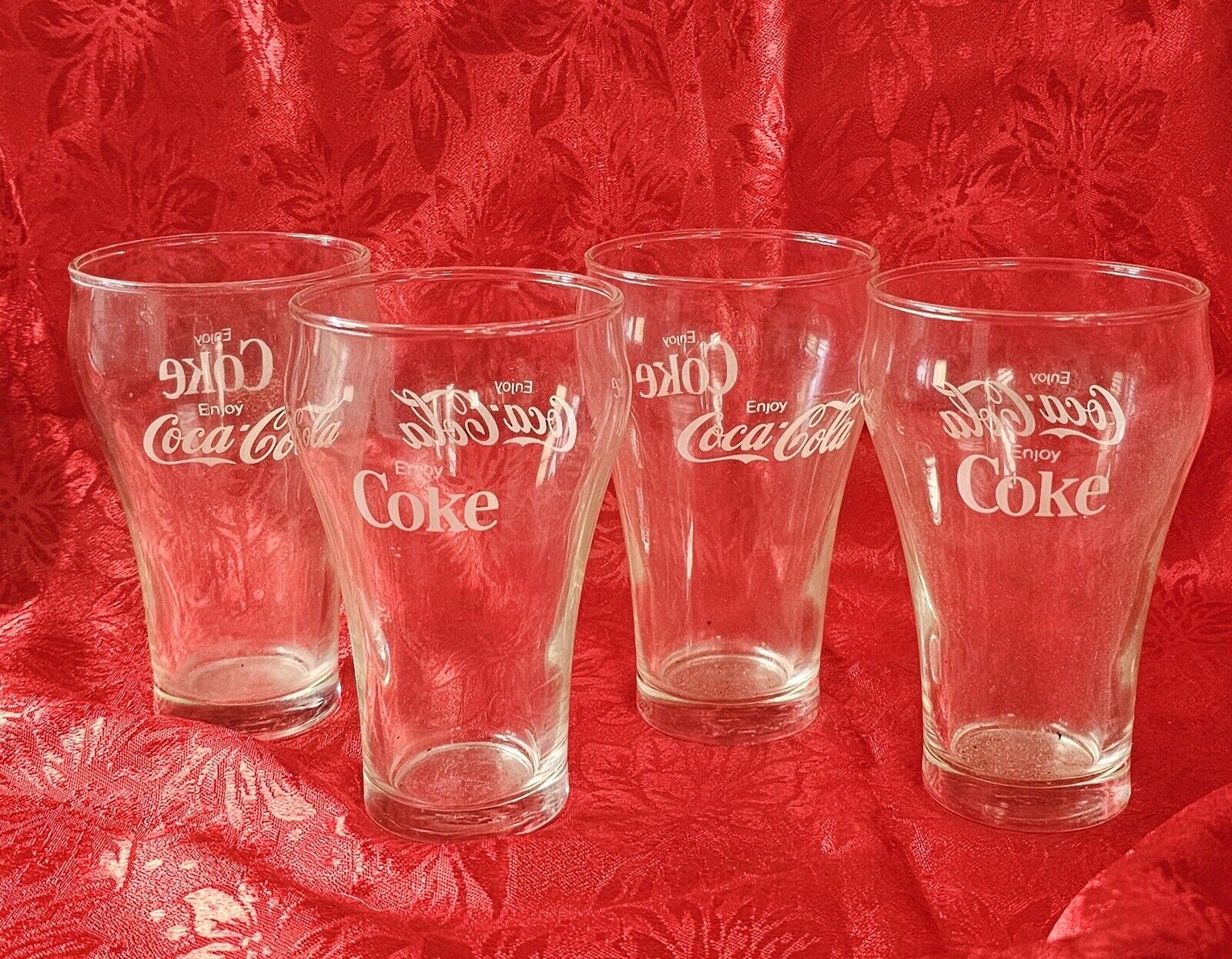 Set of Four Coca-Cola “Coke” Clear 5 Inch Glasses Vintage Collectible