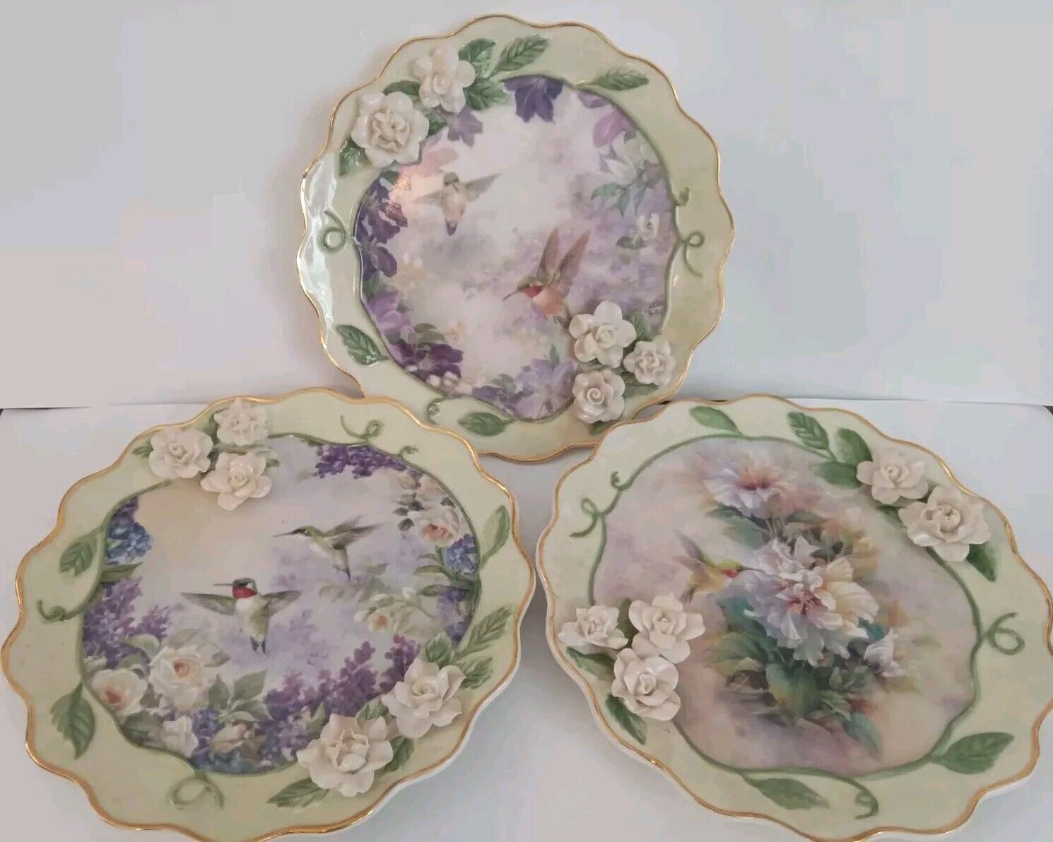 Vintage Lena Liu Floral Fantasy 1,2,3 Porcelain Plate Hummingbird Bradford Exc. 