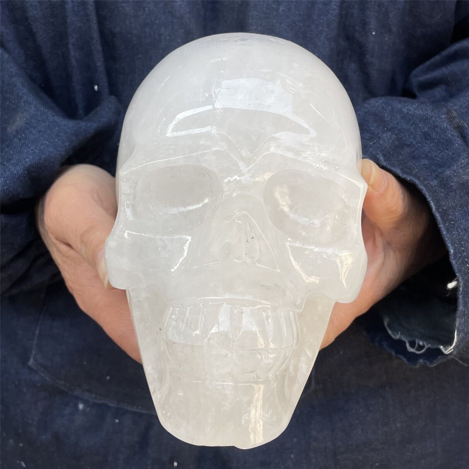 6.95LB TOP Natural clear quartz hand carved crystal skull gem reiki healing