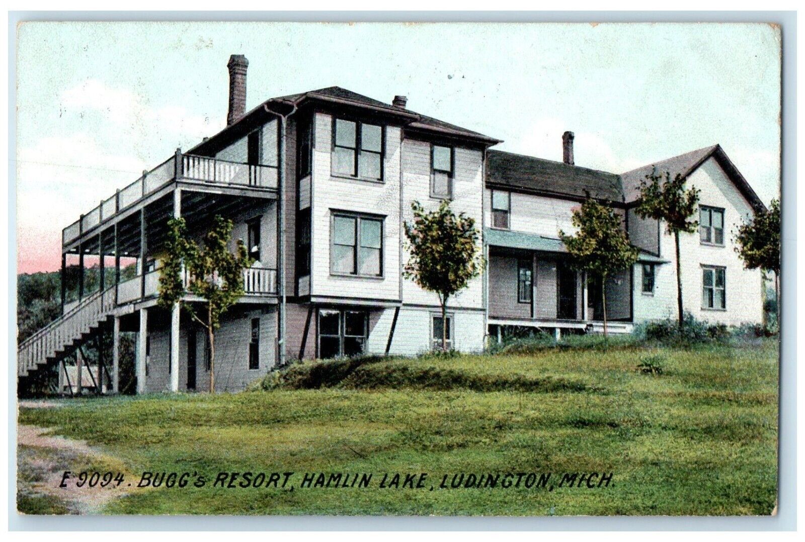 1907 Exterior View Bug Resort Hamlin Lake Ludington Michigan MI Vintage Postcard