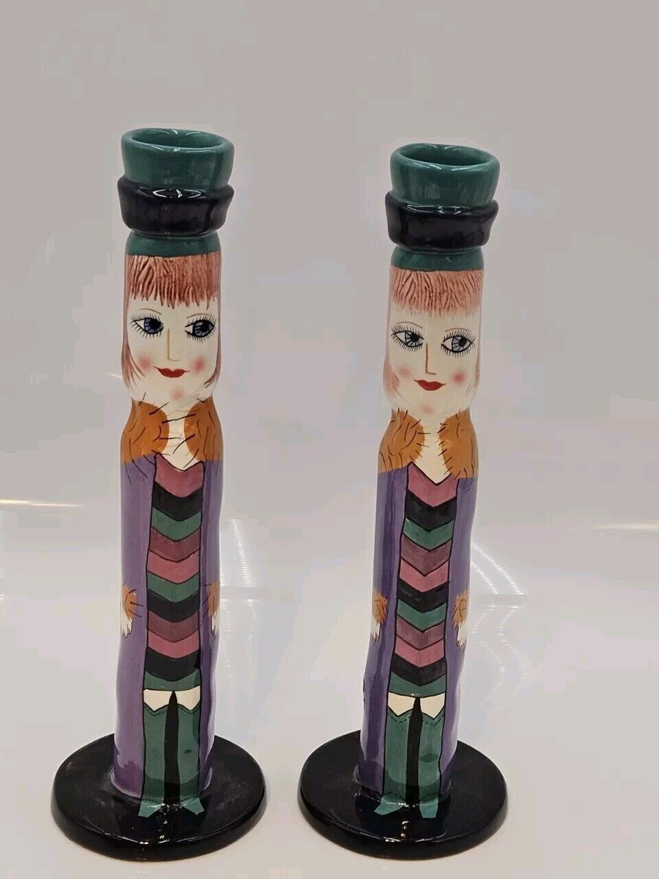 2 Susan Paley Bella Casa 11.25” Candlesticks Vase “Gina\'s Green Boots” By Ganz