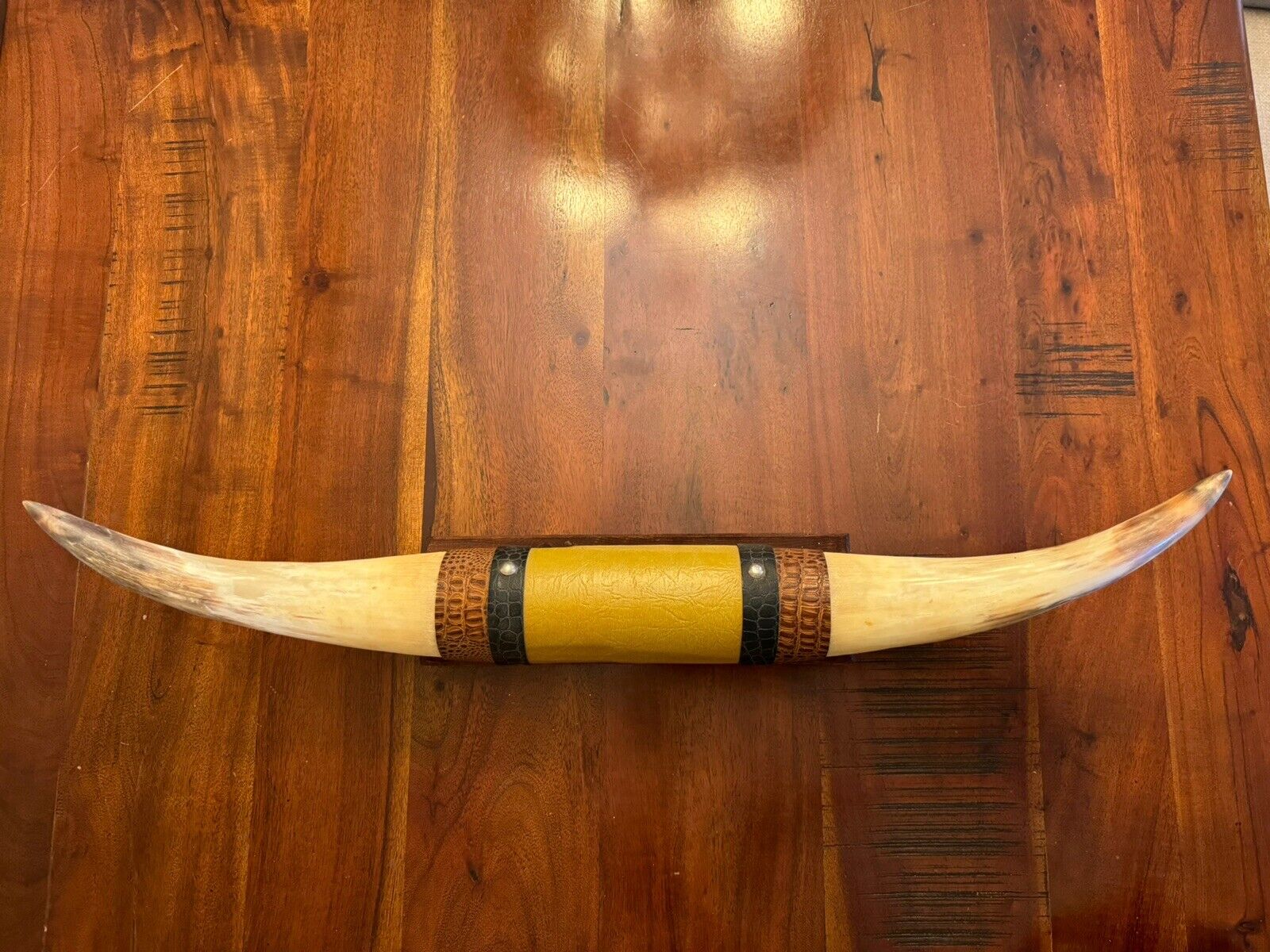 Vintage Texas Longhorn Steer Bull Horns Mount Leather Wrapped 27” Western Decor