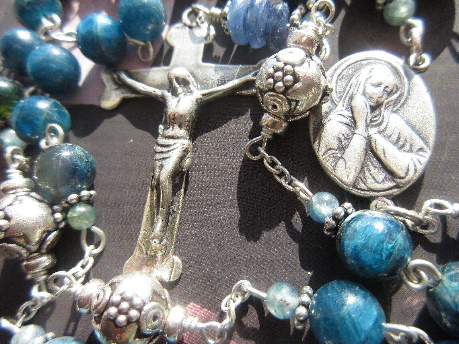 Antique AFRICAN BLUE KYANITE GEMSTONE Rosary SS