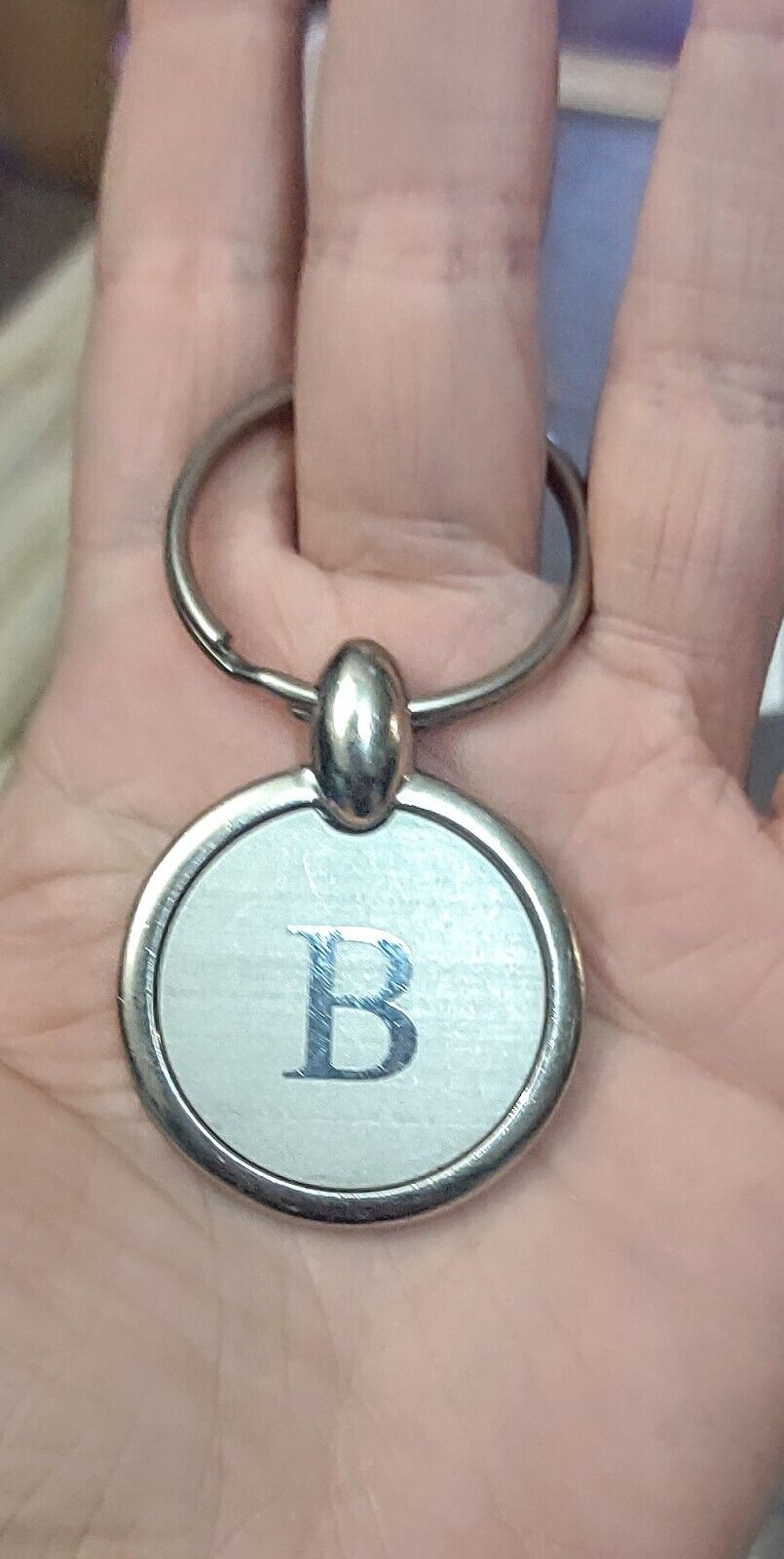 B Initial Monogram Keychain Keyring Personalized Name Heavy Round Wow