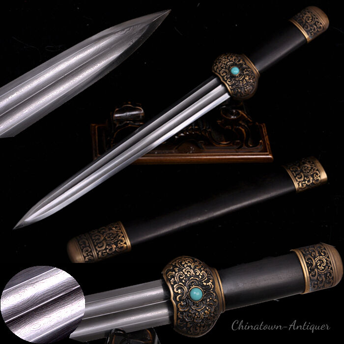 Knight Short Sword Waist Knife Hand Forged Pattern Steel Blade Sharp #2348