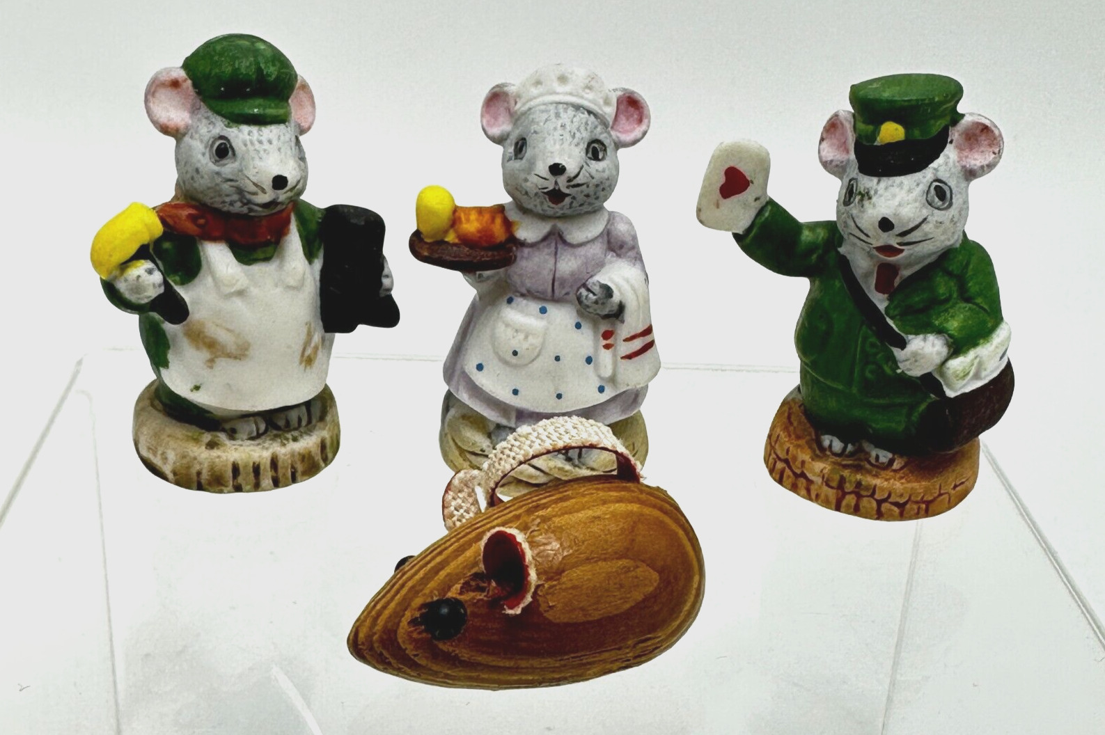 Vintage Russ Berrie & Co Mouse Porcelain Miniatures Made in Sri Lanka Lot of 4