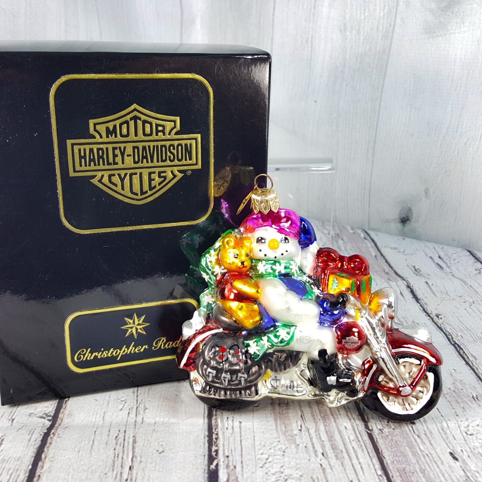Harley Davidson Christopher Radko Glass Christmas Ornament Chilly Rider Snowman