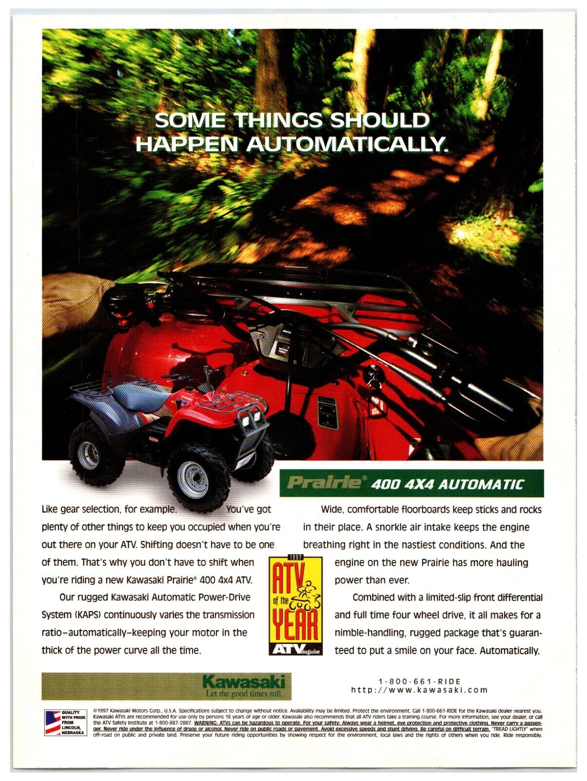 Original 1997 Kawasaki Prairie ATV Original Print Advertisement (7.5in x 10.5in)