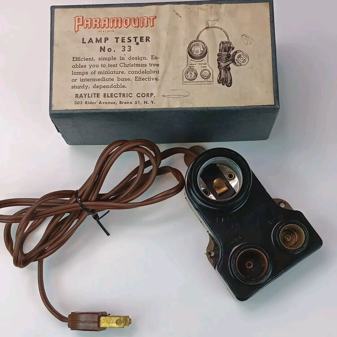 Vtg Paramount Lamp Tester No.33-RayLite-Christmas Lite Tester-Original Box-