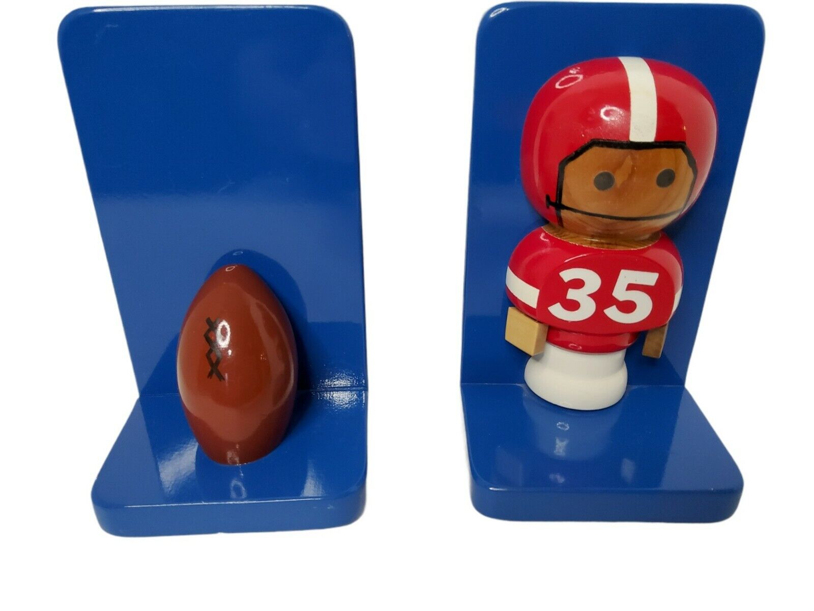 Vintage 1984 Pair of Pippen Hill Handmade Wooden Football Themed Book Ends.
