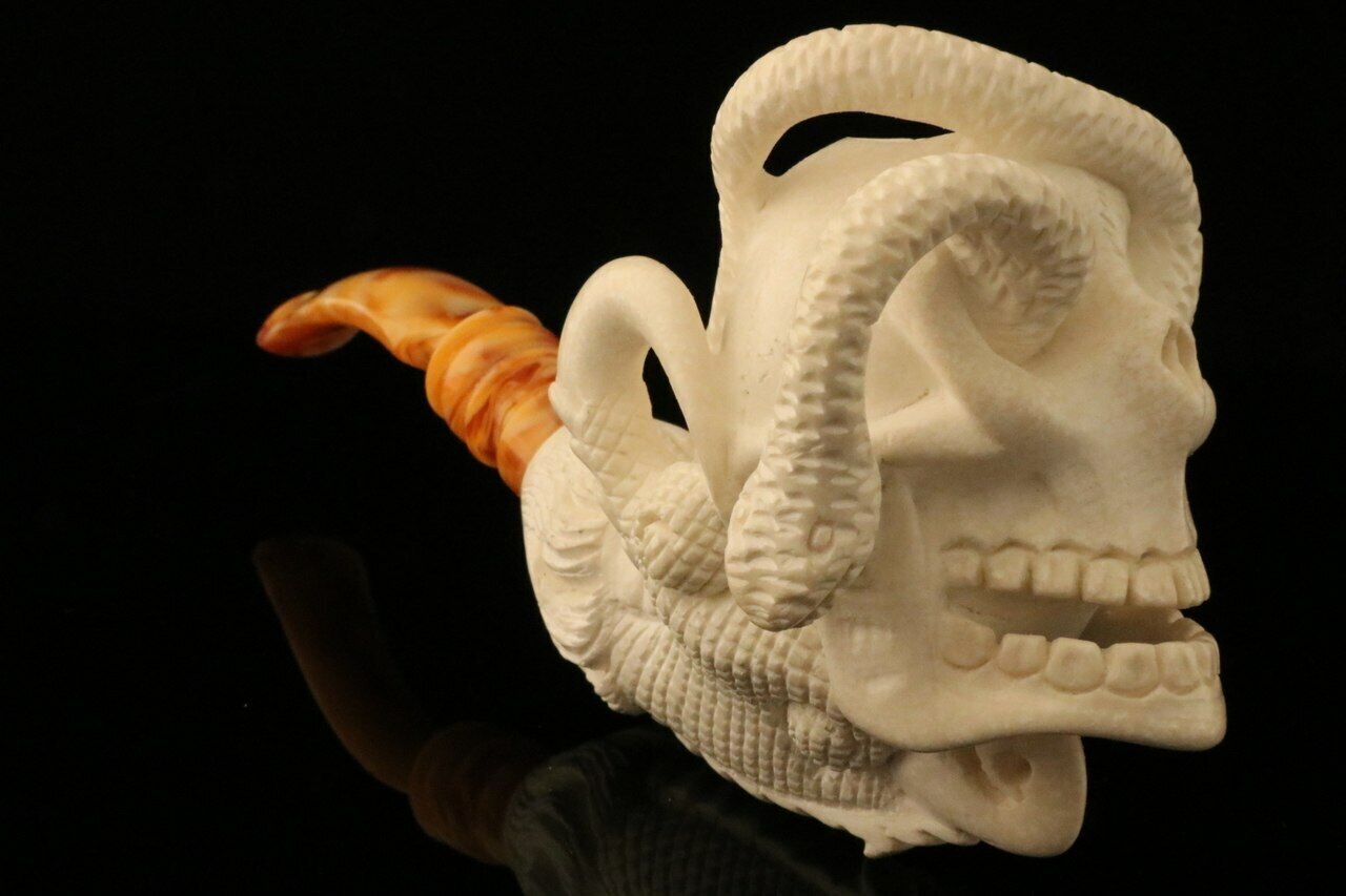 Skull n Snake in Eagle's Claw Block Meerschaum Pipe with case 10060