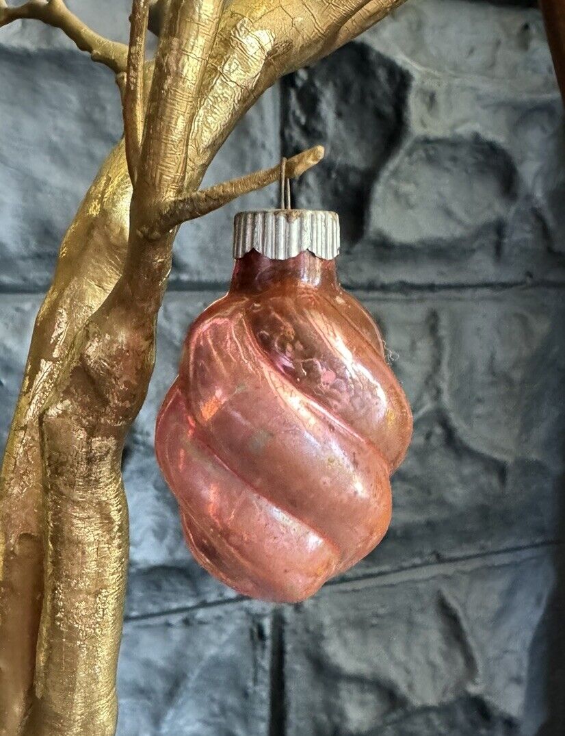 Vintage Shiny Brite Mercury Glass Christmas Ornament Pink Swirl Twist 2
