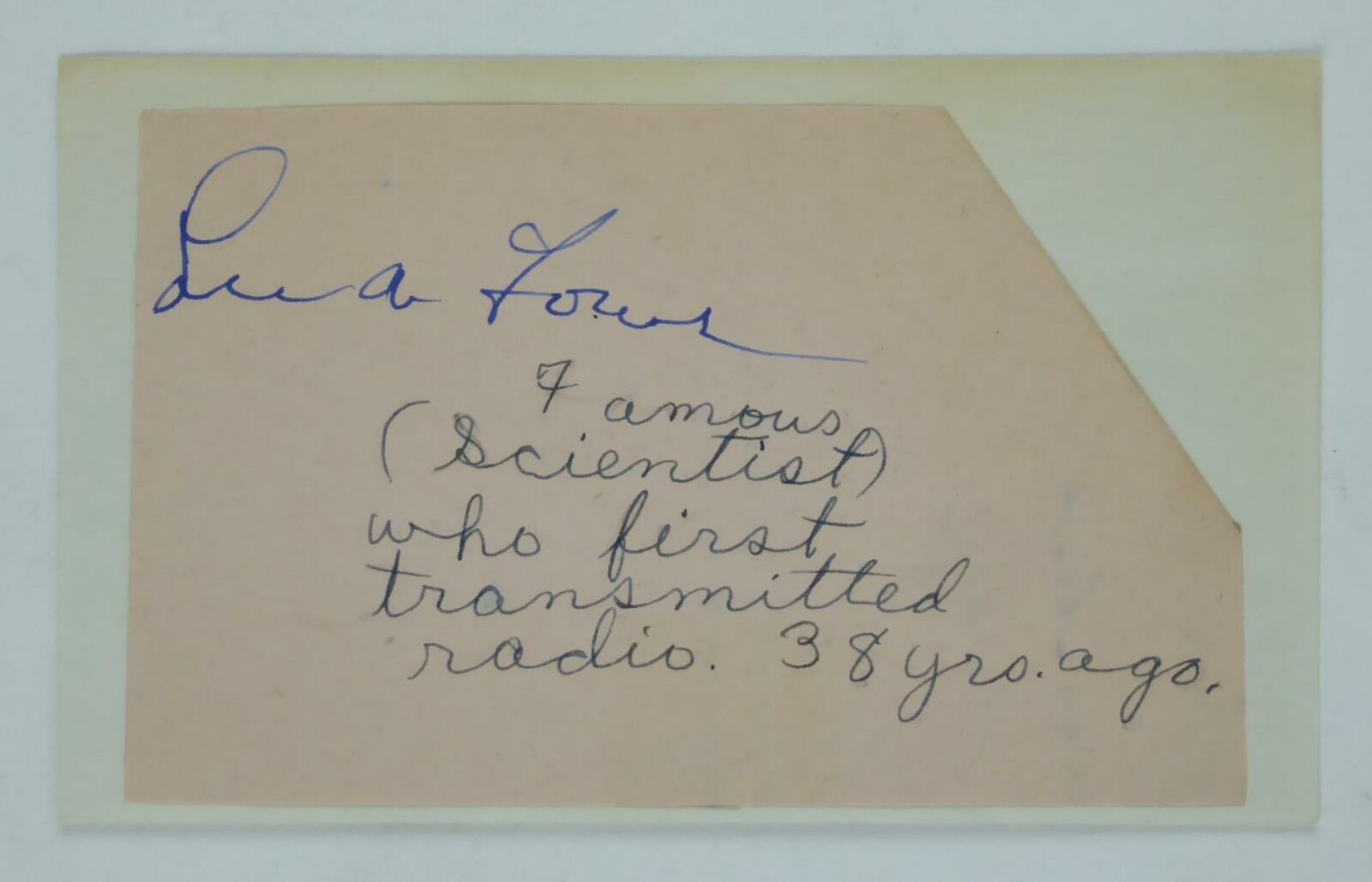 Lee de Forest Hand Signed 4.5x 2.75 Cut On 3x5 Index Card Inventor Radio