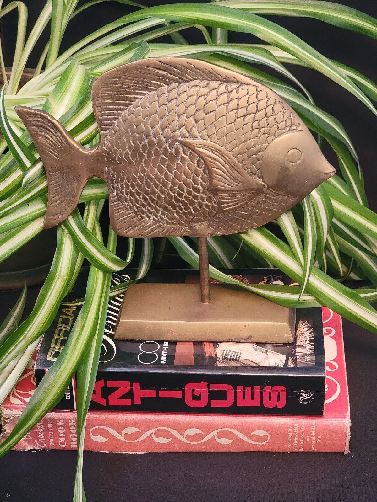  Tropical Fish on a Stand Solid Heavy Brass Vintage Mid Century Modern Art Decor
