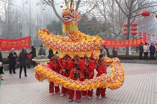18m 10Adults Yellow DRAGON DANCE ORIGINAL Dragon Chinese Folk Costume Props