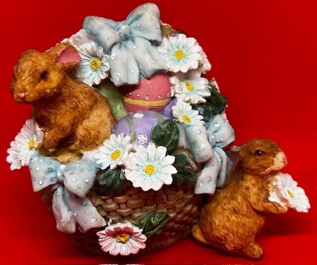 Vintage Easter Bunny Rabbit Egg Flower Basket Figurine