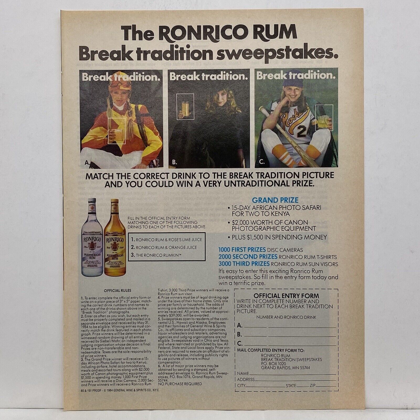 1984 Ronrico Rum Print Ad Puerto Rico Women Break Tradition Sweepstakes Vtg 80s