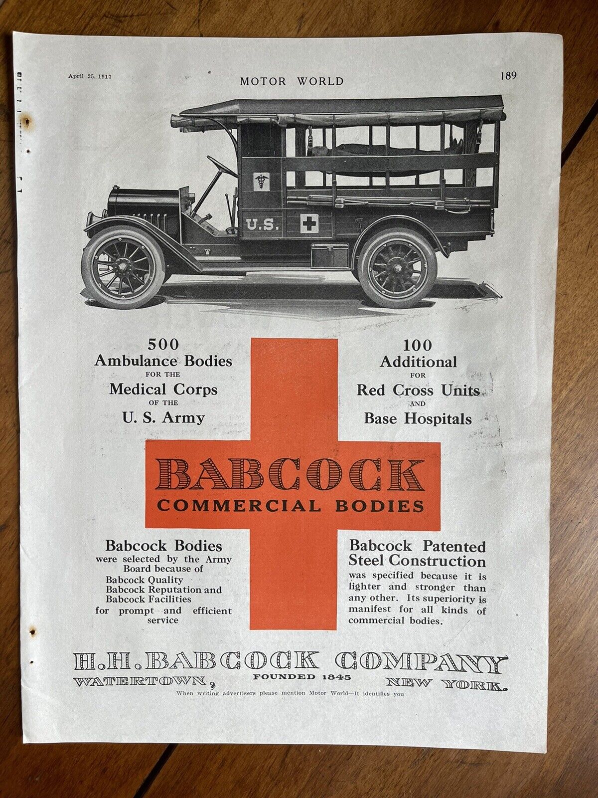 Antique Comercial Truck Bodies original Advertisement - ..BABCOCK CO. / Redcross