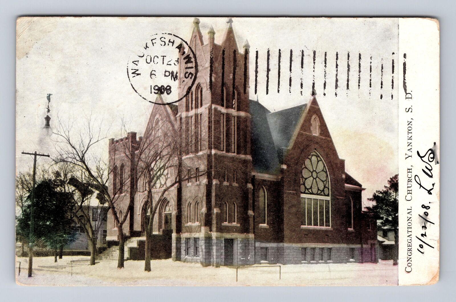 Yankton SD-South Dakota, Congregational Church Antique, Vintage c1908 Postcard
