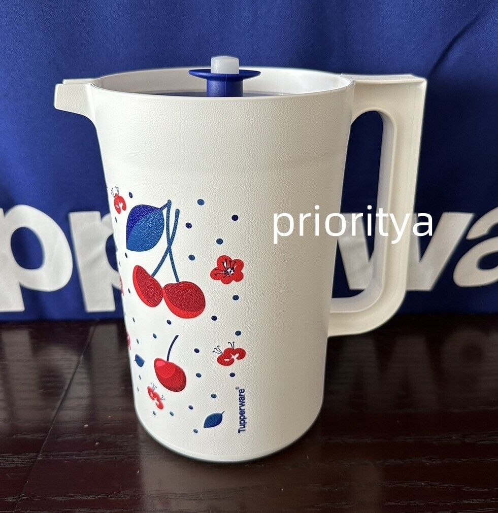 Tupperware Cherry Classic Pitcher 2qt/2L with Push Button Seal Blue New