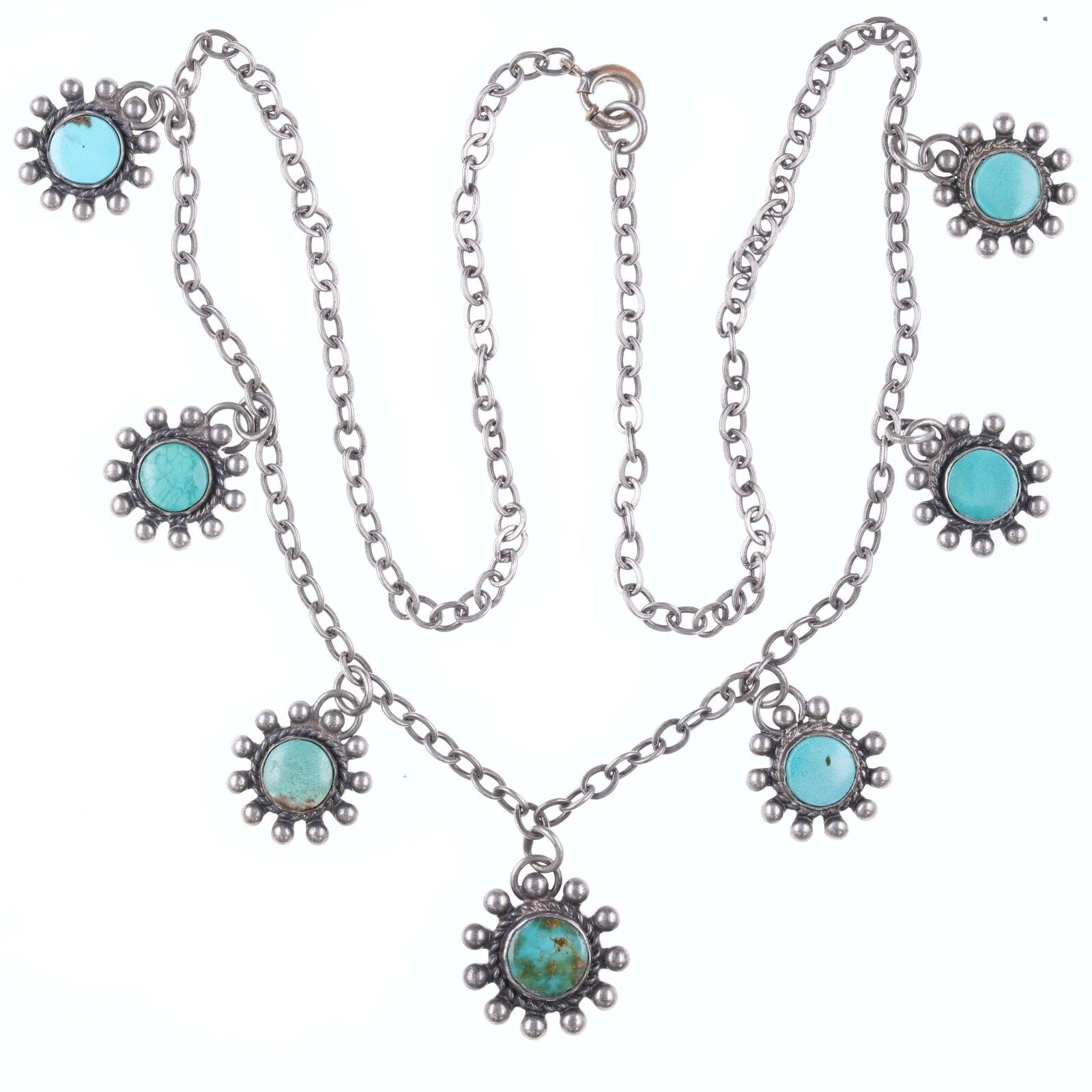 c1940\'s Vintage Native American sterling and turquoise charm necklace
