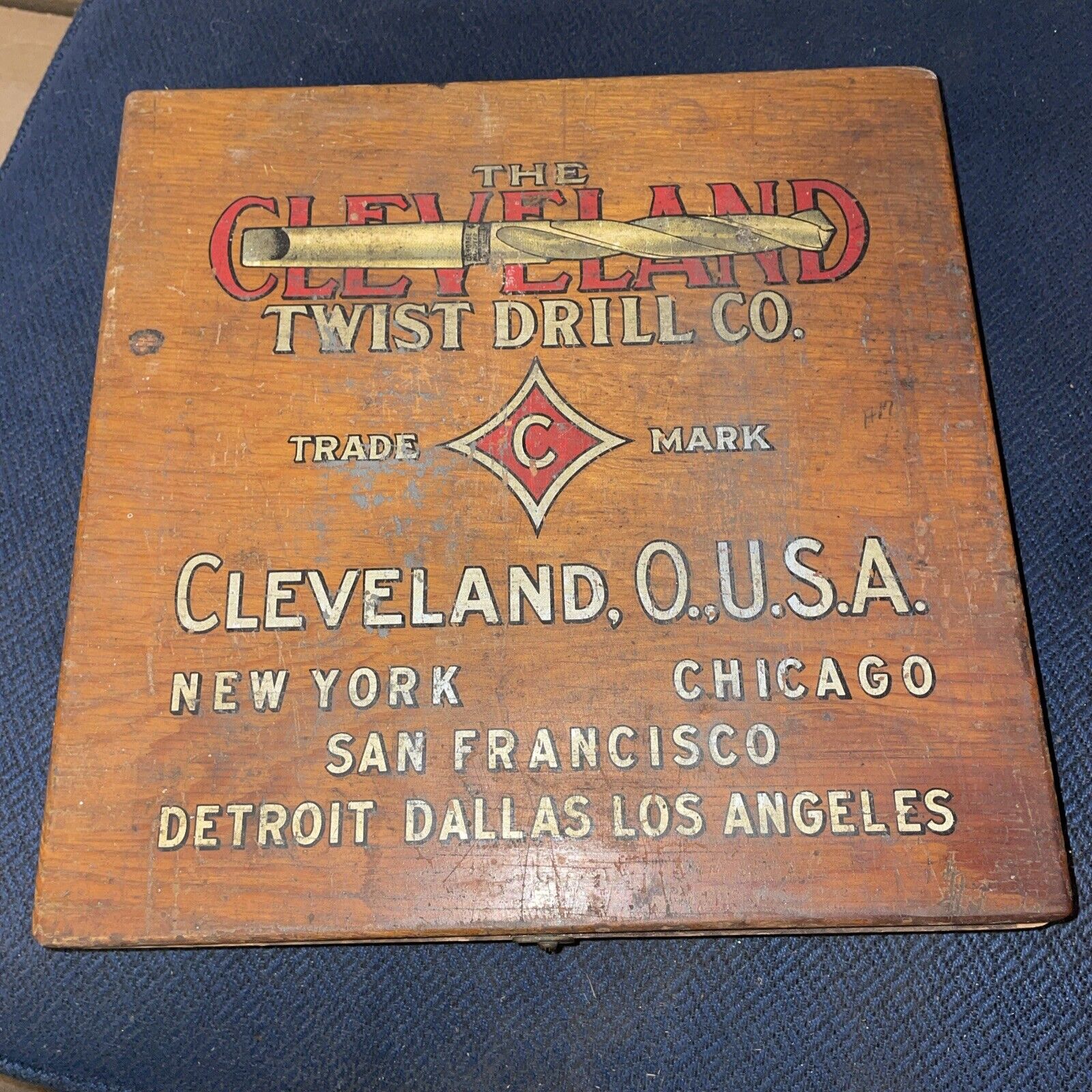 Vintage Cleveland Twist Drill  Wood Case With Bits Advertising