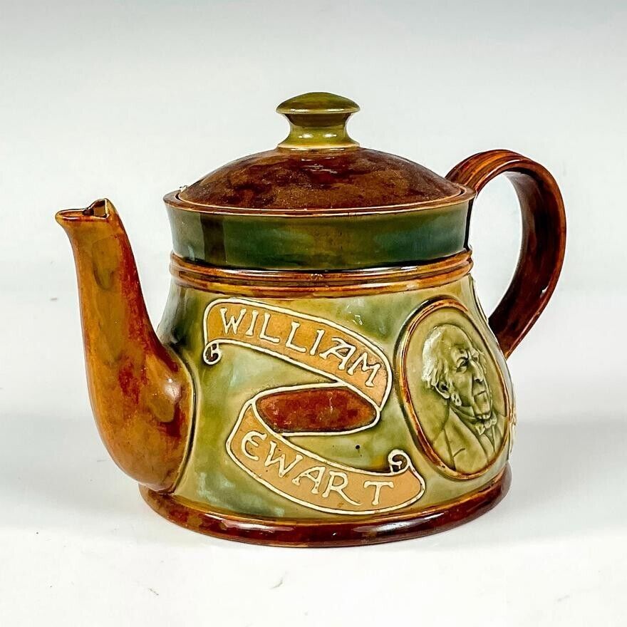 1898 Antique RARE Doulton Lambeth Stoneware William Gladstone PM British Teapot