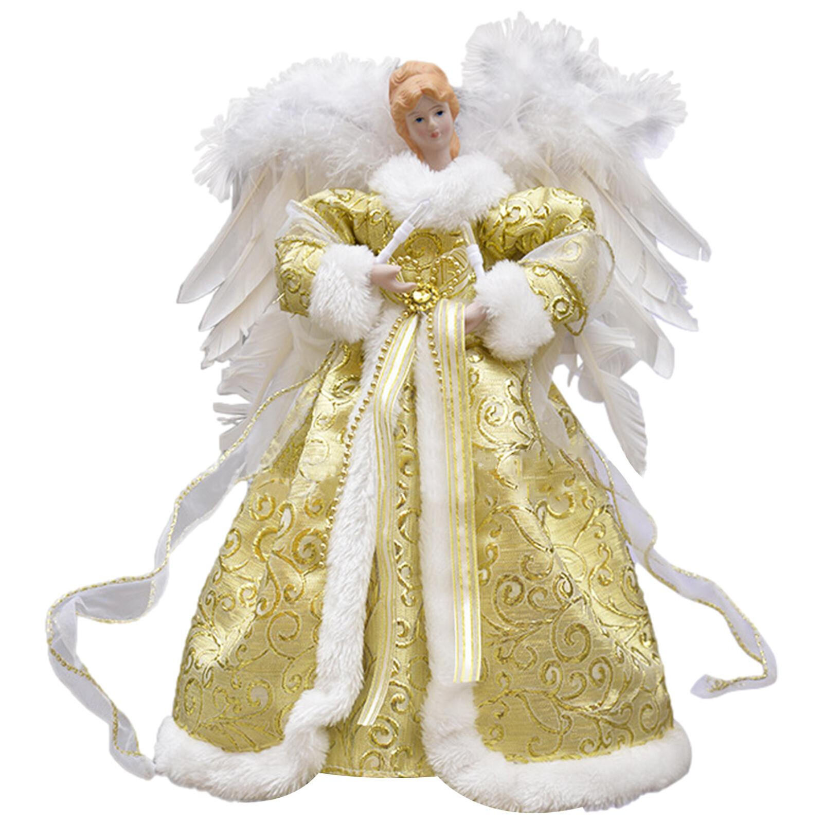 Christmas Angel Tree Topper with White Feather Wings,Christmas Tree Topper with
