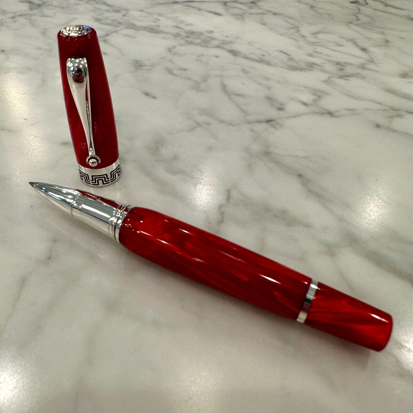Montegrappa Miya Red Precious Celluloid and Sterling Rollerball Pen (from 2005)