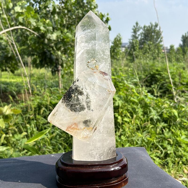 7.27LB Natural Clear Quartz Obelisk white Cystal Point Wand Tower healing+Stand