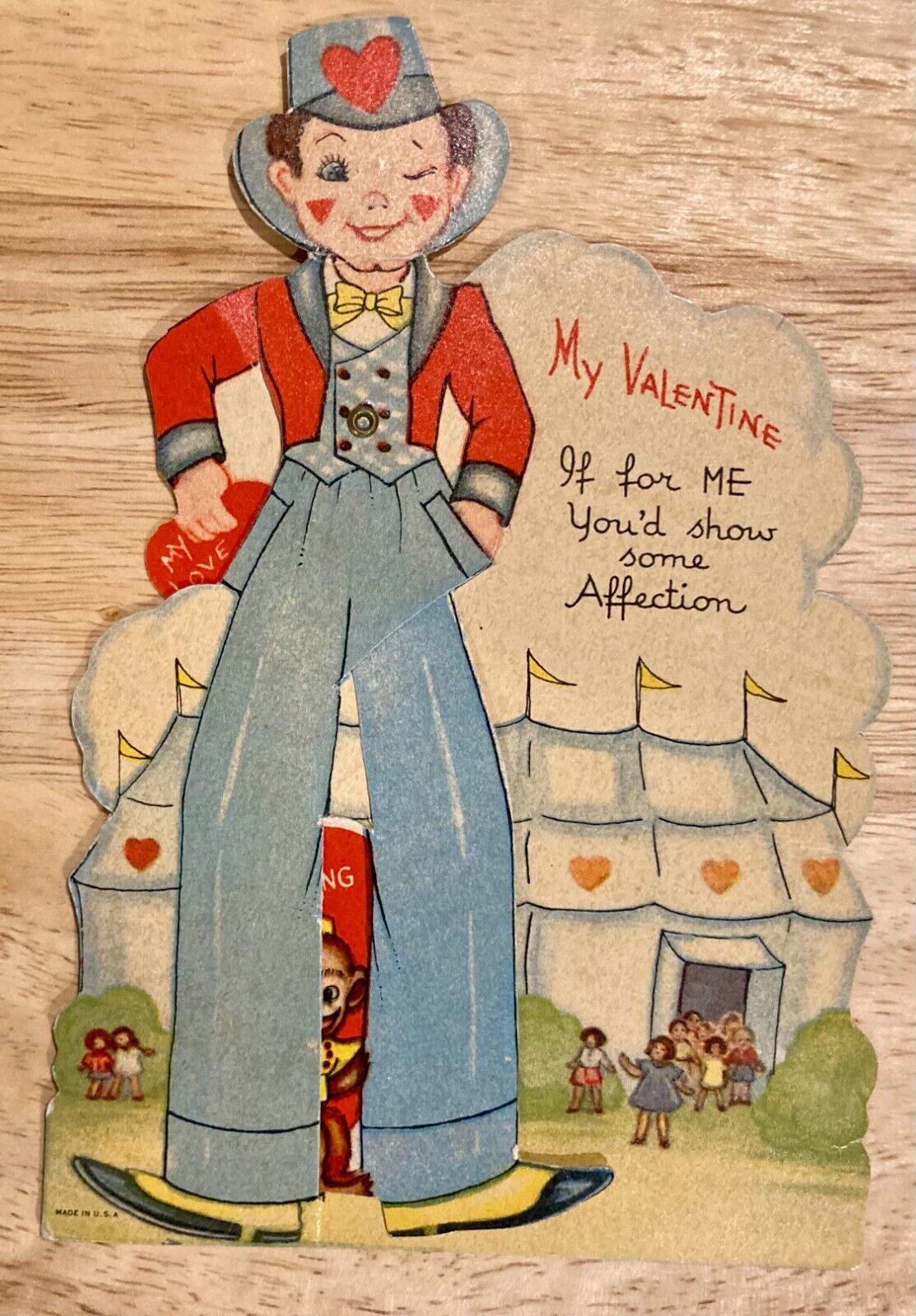 Vintage Humorous Valentine\'s Card ~ ca 1930s ~ Circus theme