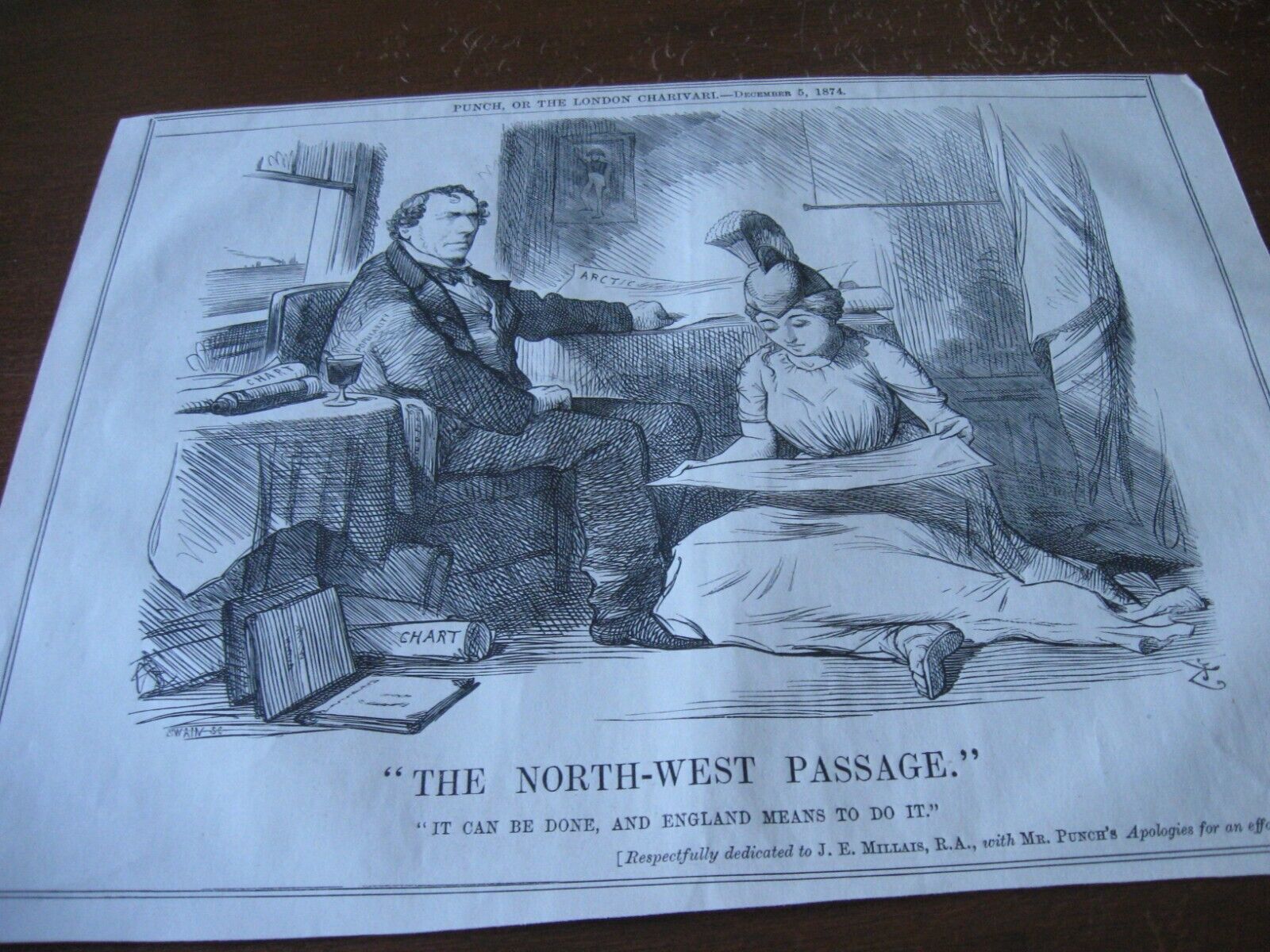 1874 Original POLITICAL CARTOON - NORTHWEST PASSAGE Maps Charts EXPLORE TRAVEL