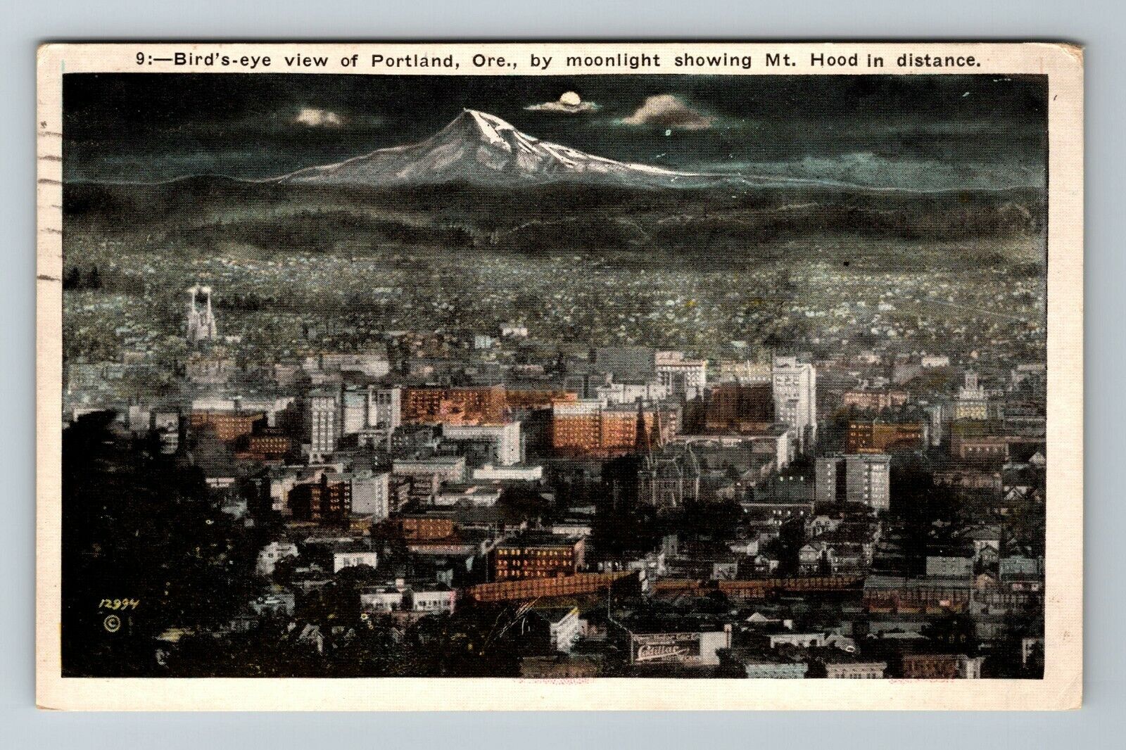 Portland OR-Oregon, Aerial View Town, Night View, Vintage Postcard