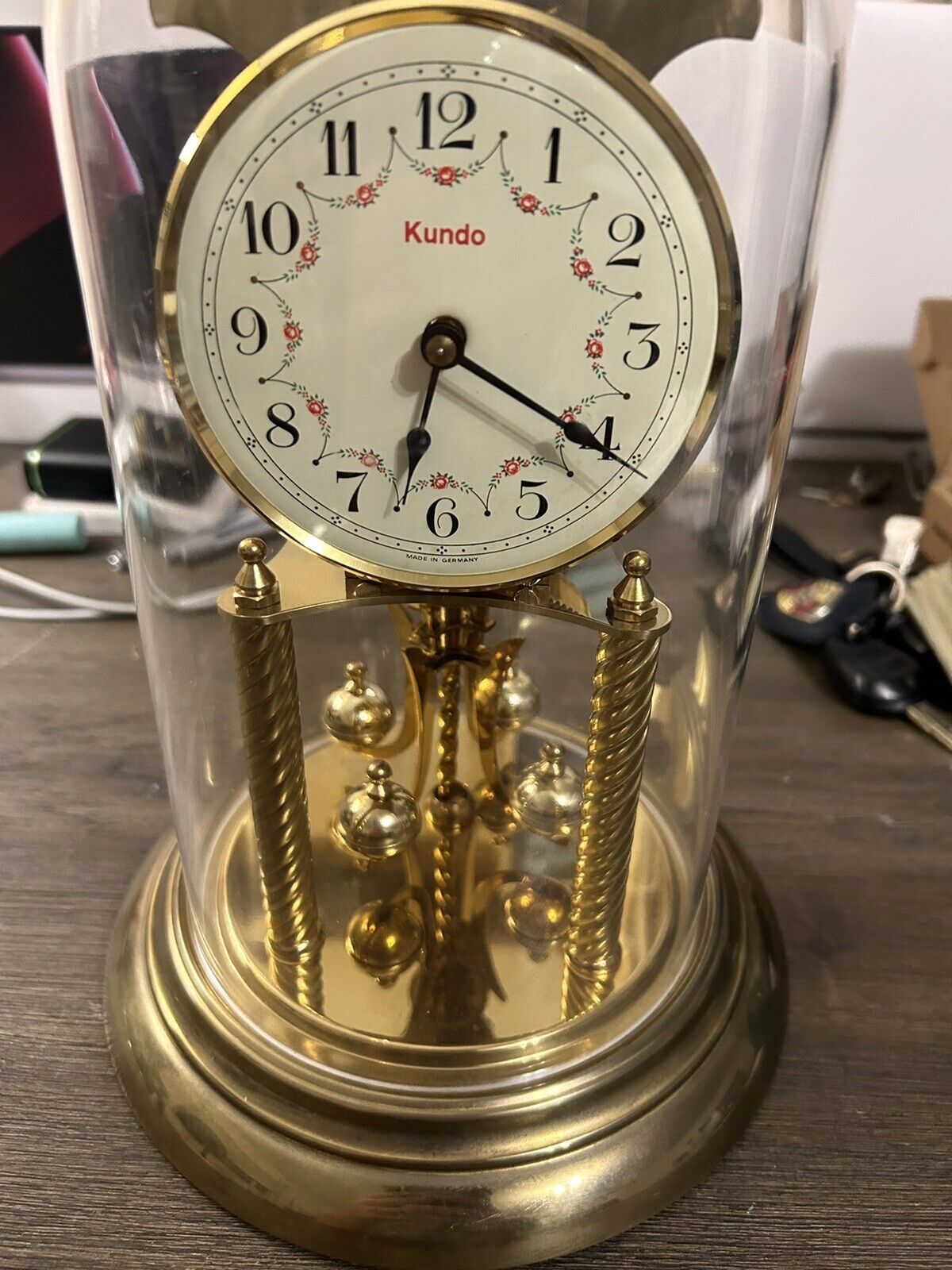 Vintage Kundo Anniversary 400 Day Clock Plastic Dome Pendulum Spins German