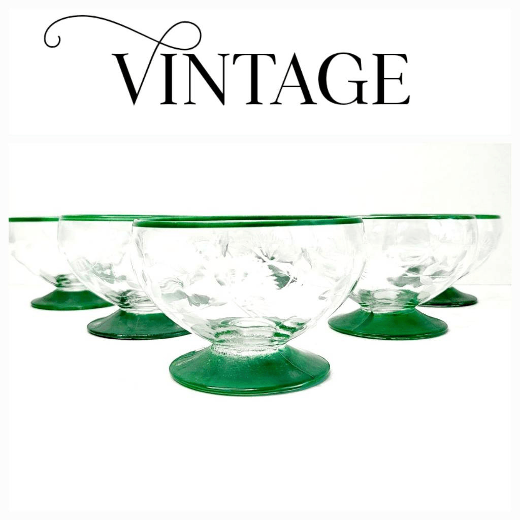 Vintage etched glasses cocktails sherbet set of 6