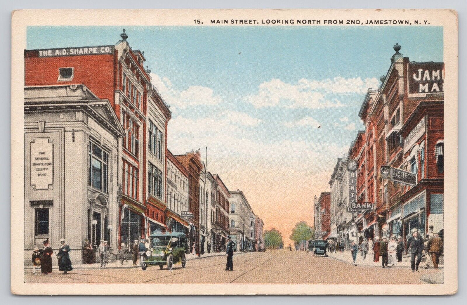 Jamestown New York NY Main Street Looking North from 2nd St Vintage Postcard