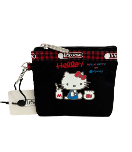 New Hello Kitty Lesportsac Medium Blk Pouch Wallet ID Coin Card Case Clip Purse