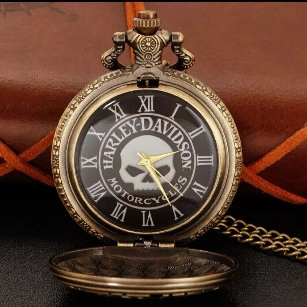 Harley Davidson Antique Style Collector Vintage Pocket Watch With Chain