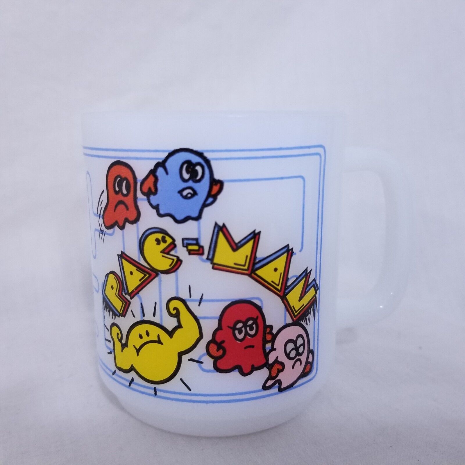 Vintage Glasbake Pacman Coffee Mug Milk Glass Video Game Cup White
