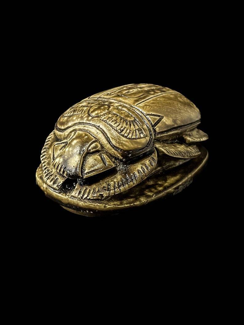 Handmade Egyptian Scarab Beetle Statue with Ancient Inscriptions , Unique Statue
