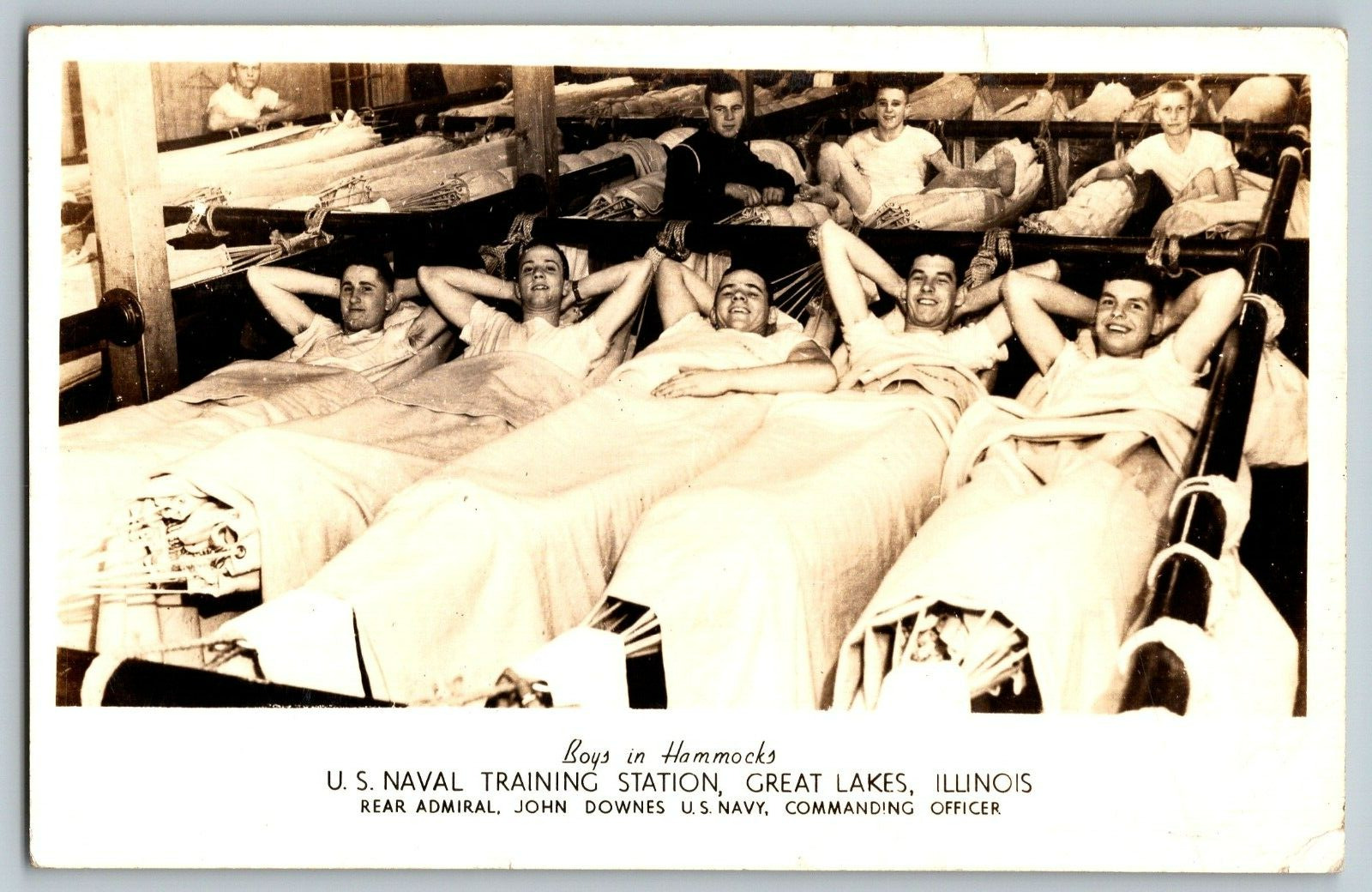 RPPC Vintage Postcard - Great Lakes, IL - Boys in Hammocks, U.S Naval Training