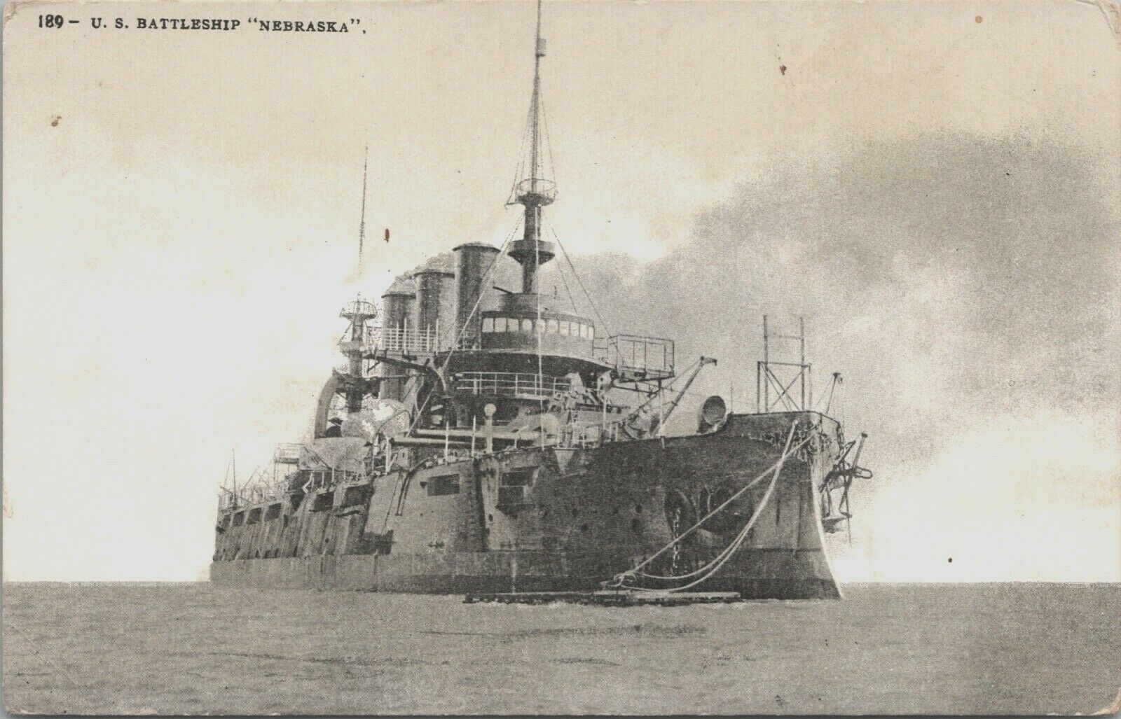 United States Naval Battleship USS Nebraska At Sea c1909 Postcard - Unposted