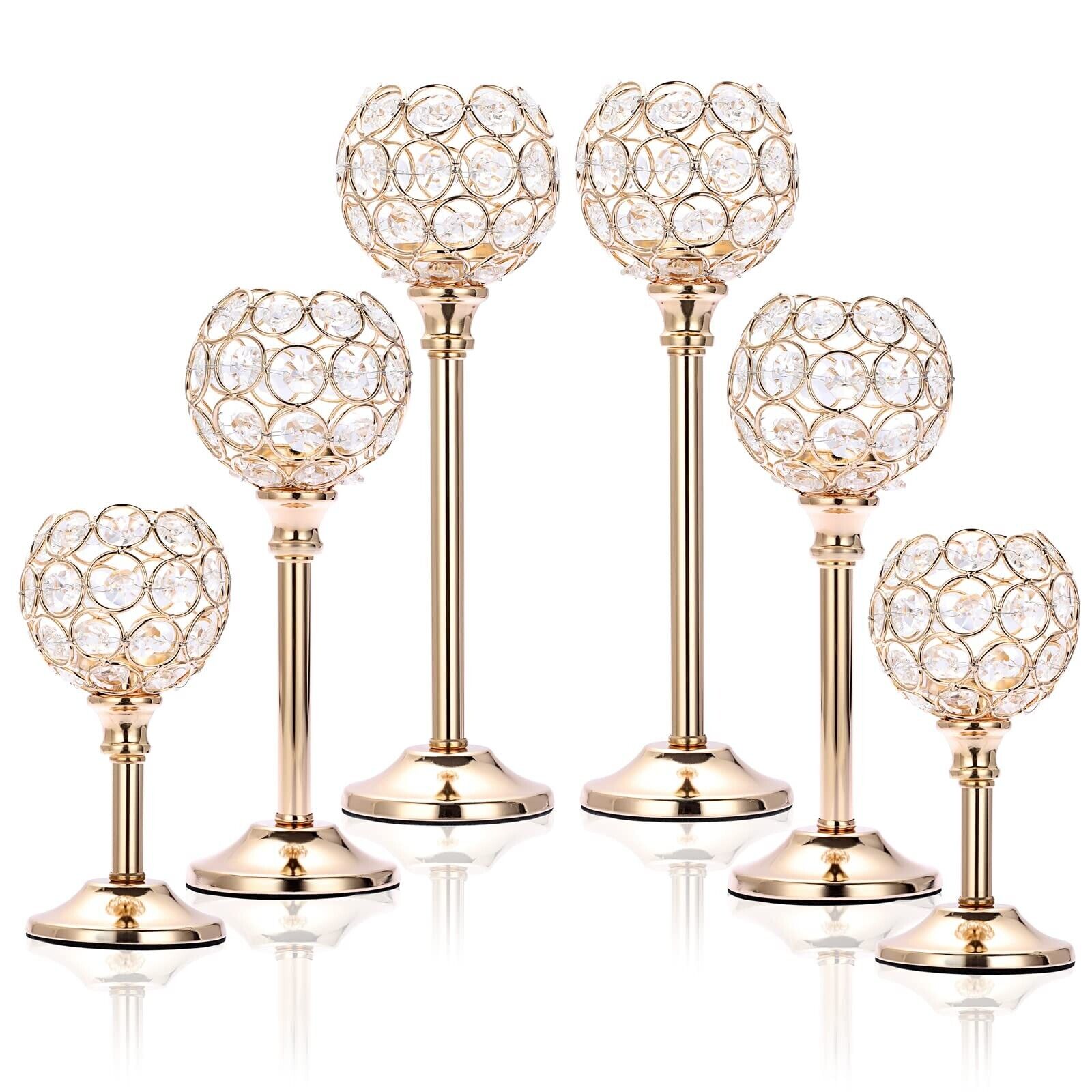 OwnMy Set of 6 Crystal Tealight Candlestick Holders Metal Crystal Bowl Candel...