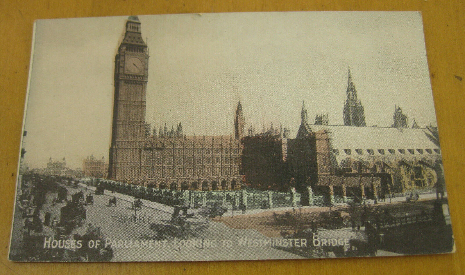 Old 1910s Postcard London UK Houses of Parliament Looking to Westminster Bridge