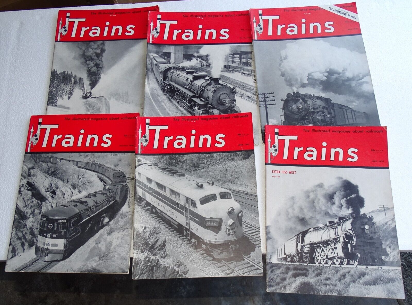 1950 TRAINS - six issues (illustrated magazine about railroads)